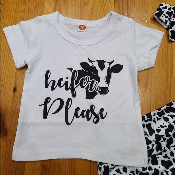 Funny " Heifer Please " Baby Girl Outfit With Headband - Picture 2 of 2